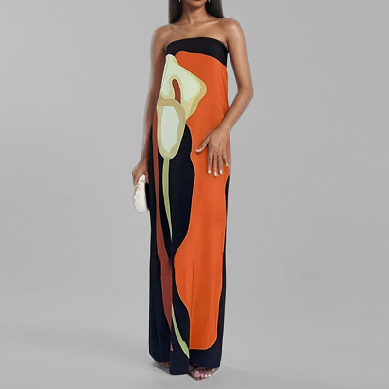 Printing Pattern Wholesale Women's Tropical Backless Printing Holiday Strapless Sleeveless One-Step Skirt