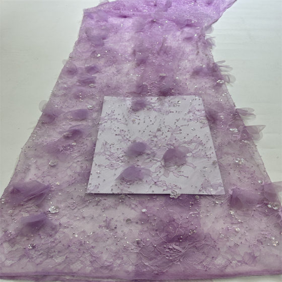 2024 new lace bottom bead tube hand-made three-dimensional order embroidered fabric women's coat wedding dress fabric
