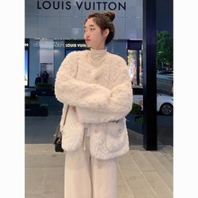 香风仿獭兔毛皮草外套女秋冬季短款气质感羊羔毛毛绒大衣棉服