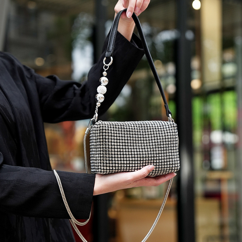 Diamond-Encrusted Handbag, Square Diamond-Embellished Small Bag, Underarm Bag, Banquet Evening Bag, Women's Bag, Alexander Wang Bag