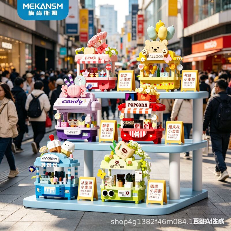 Mekensim Building Blocks Flower Stall Assembly Toy Decoration Children's Gift Small Cart Street Scene Internet Celebrity Hot Item