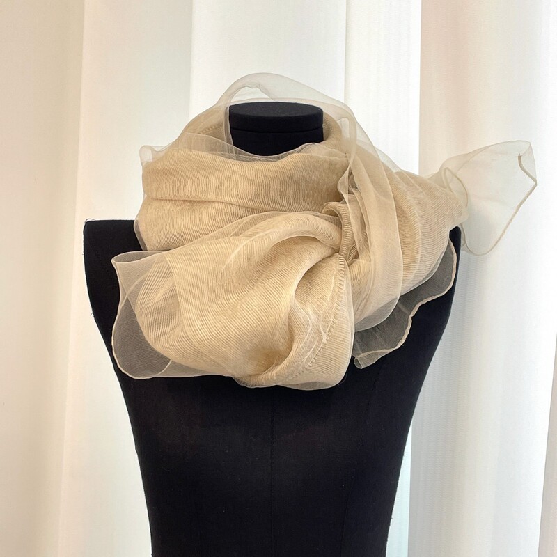 Korean-Style Lightweight Thin Double-Layer Silk Blend Beige Scarf Shawl for Women, Spring and Autumn Fashion Shawl, Mulberry Silk Scarf Korean-Style Lightweight Thin Double-Layer Silk Blend Beige Scarf Shawl for Women, Spring and Autumn Fashion Shawl, Mulberry Silk Scarf
