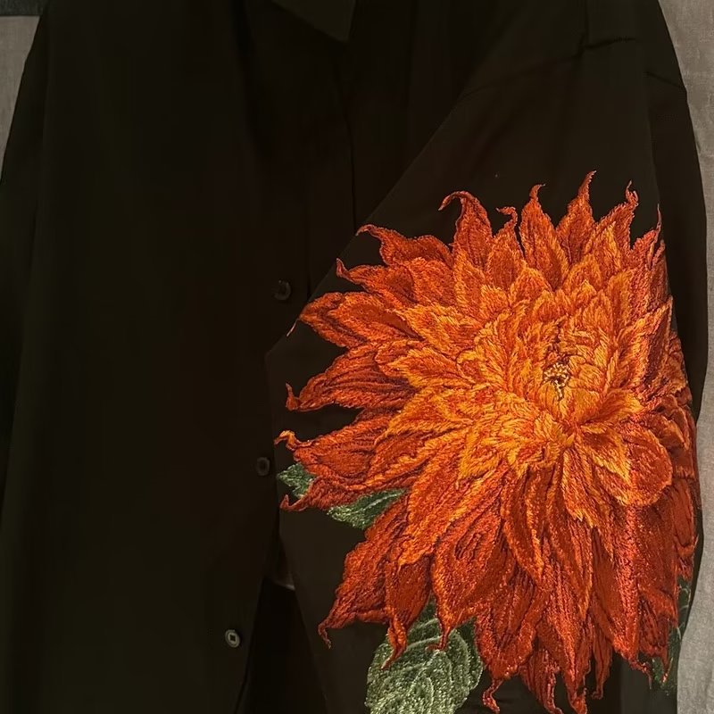 Yamamoto yaosi red dalihua camisa bordada floral Yohji oscuro hombres y mujeres de la misma camisa suelta de manga larga