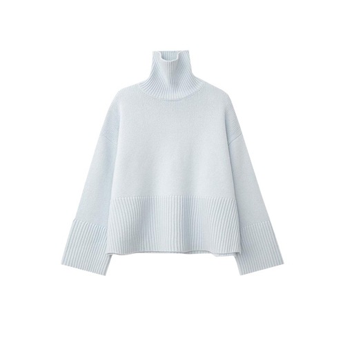 New autumn and winter women's knitted turtleneck sweater jacket with loose hem and slits for slimming solid color outer top