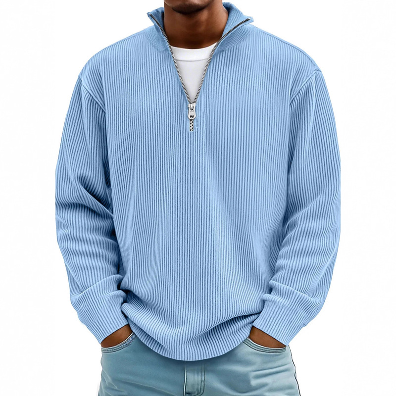 Amazon 2026 Autumn and Winter New Men's Casual Stand-Up Collar Zipper Corduroy Long-Sleeved Men's Polo Shirt Sweatshirt