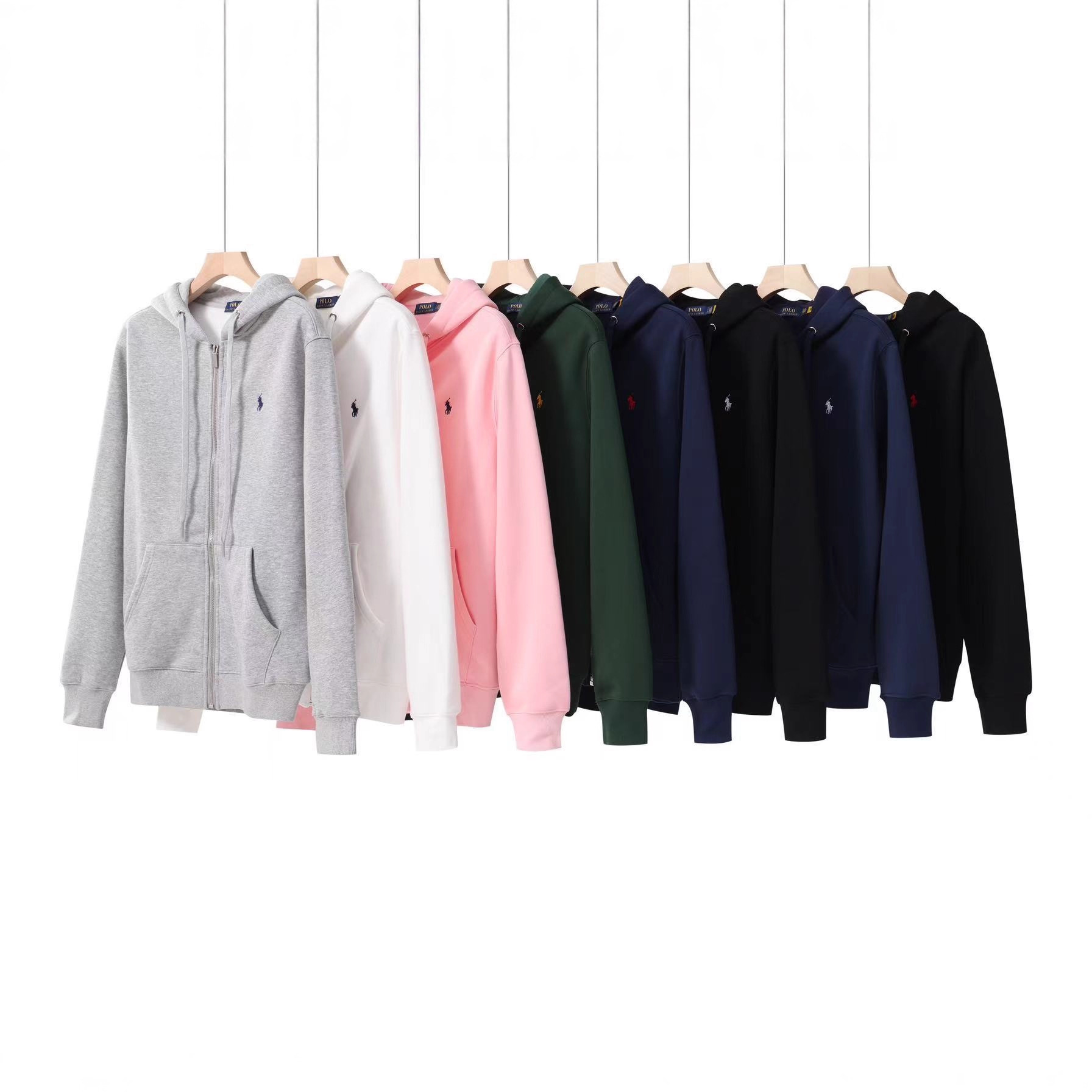 Autumn and Winter Export Men's Clothing Paul Polo Sweatshirt Embroidered Pony Logo Fleece-Lined Cardigan Zipper Hooded Jacket Top for Men