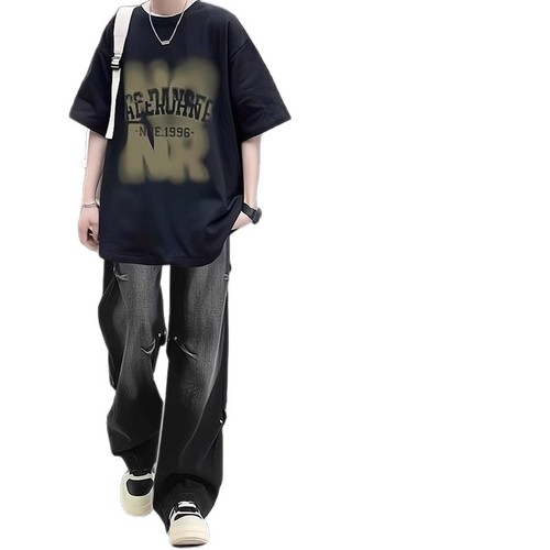 Summer Boys Cool and Stylish Top Set American Bad Boy Youth Short Sleeve T-Shirt Set Matching Loose