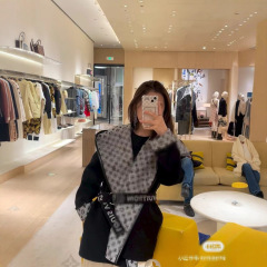欧货2025秋冬老花时尚百搭显瘦毛呢大衣女短款系带毛呢外套