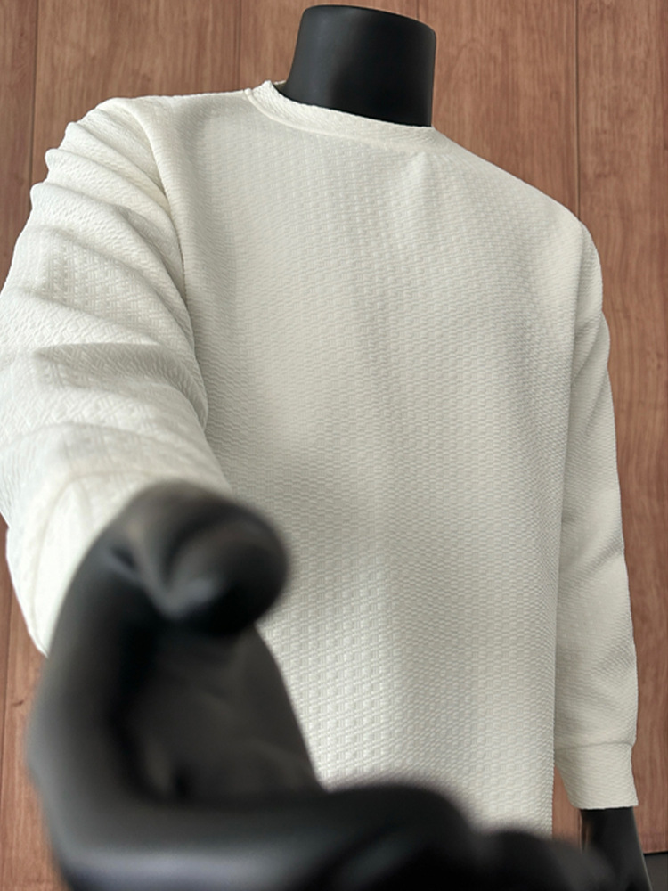 Jacquard Textured Men's Round Neck Sweatshirt American Retro Style_voghion.com