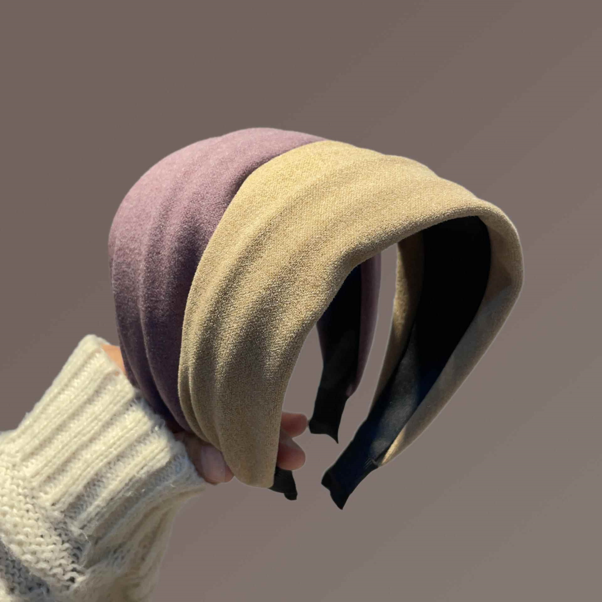 美拉德發箍女復古絨面寬邊高顱頂發卡頭飾純色高級感秋冬百搭髮飾