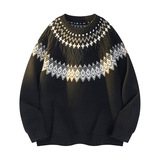 青少年联名美式复古提花针织衫外套男女秋冬宽松民族风毛衣潮，男装针织衫/毛衣，星座614