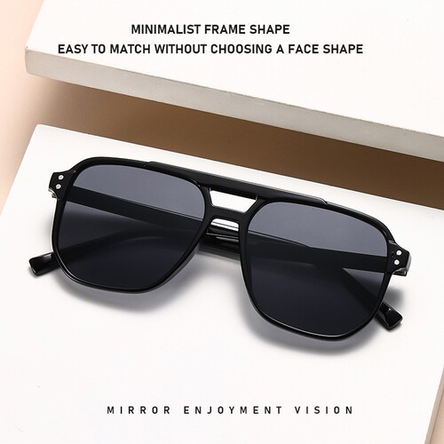 New Cross-border Square Sunglasses, UV Protection, Women's Influencer Retro Ocean Film, Double-Bridge Rice Pin Pilot Sunglasses