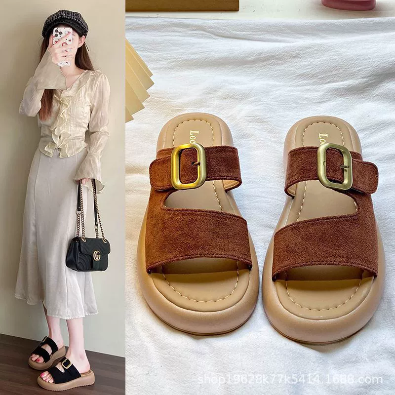 Женские сандалии на толстой подошве, лето 2025, новая верхняя одежда, элитные нишевые сандалии и шлепанцы, повседневная универсальная пляжная обувь в римском стиле
