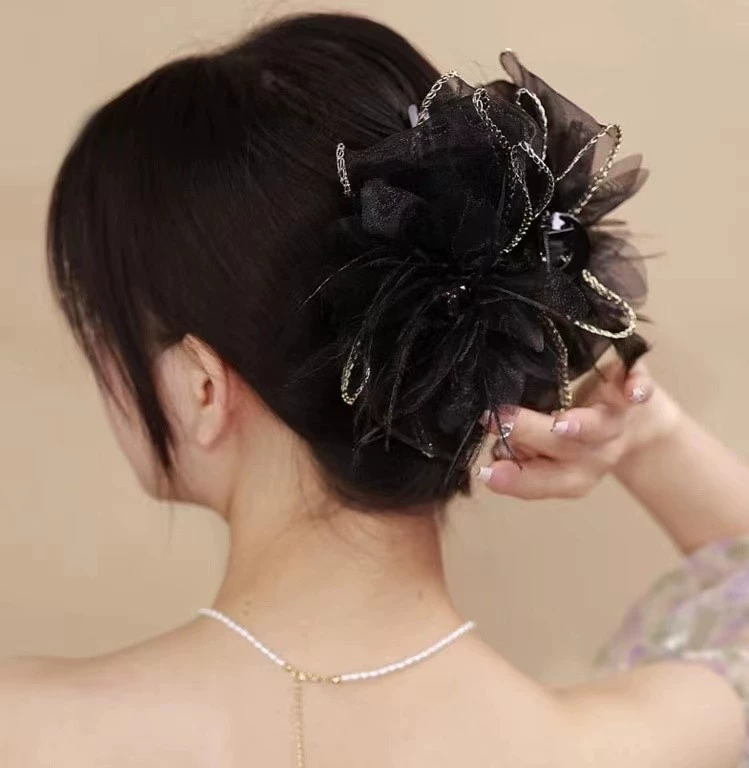 Peony Flower Hair Clip (Crab Pin) — Large Decorative Hair Grip, Black or Coffee, High-Quality