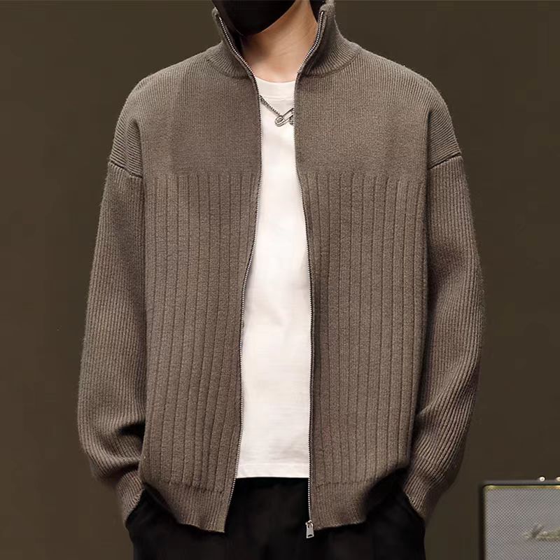 Men's cardigan sweater, autumn and winter, Japanese retro loose and lazy style knitted sweater, men's zip-up cardigan jacket