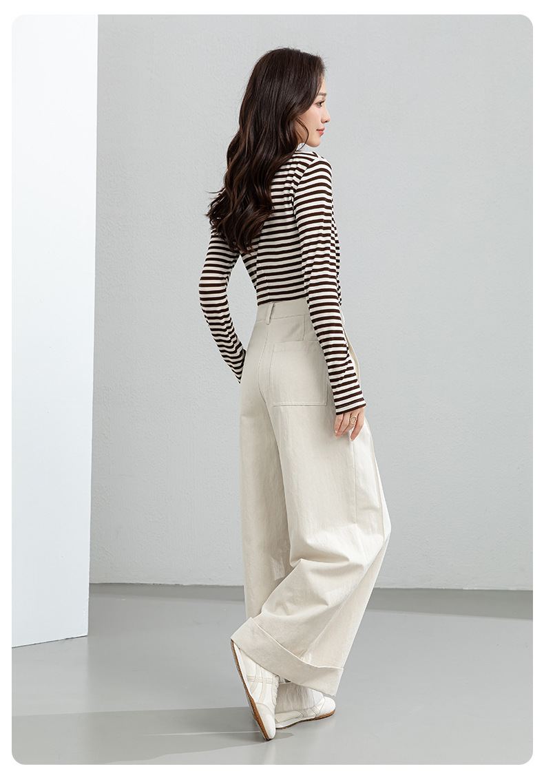 Quần culottes nữ ống rộng cạp cao chất liệu Tencel cotton, dáng suông rủ nhẹ — Xám gạo chi tiết 27