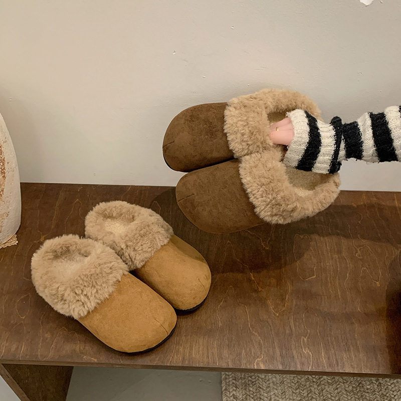 Warm Thick-Soled Fleece-Lined Thickeneded Half-Slip Birkenstock Shoes for Women 2025 New Autumn and Winter Outer Wear Warm Snow Furry Slippers