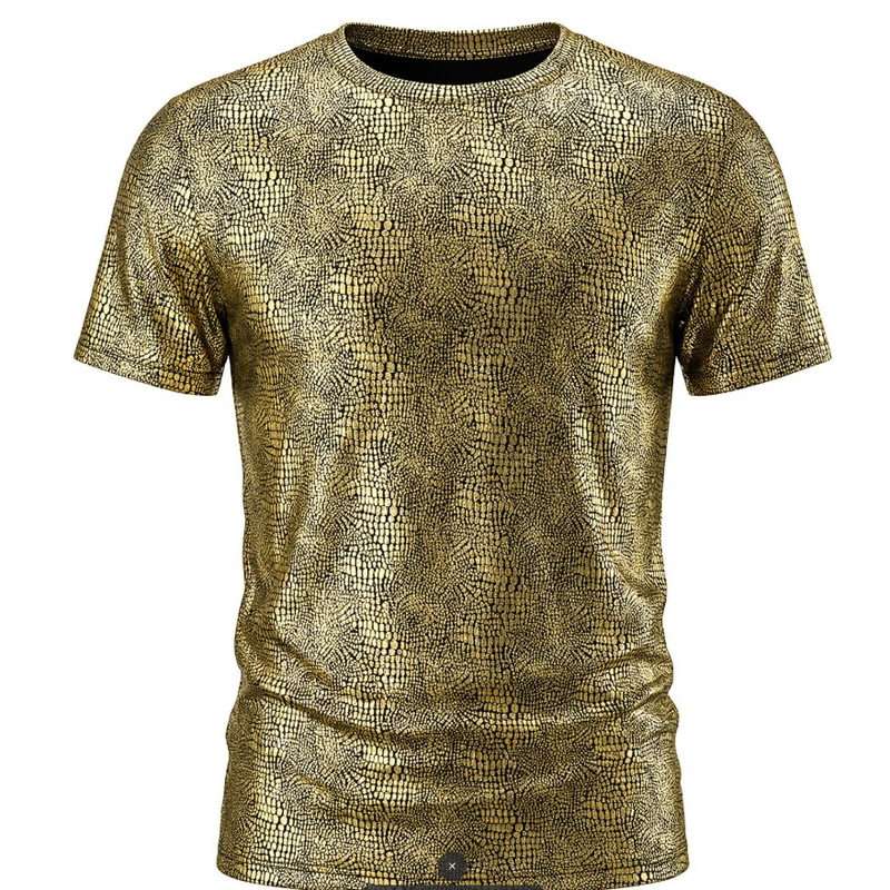 2026 Summer New Men's Snake-Skin Pattern Fine-Textured T-Shirt 70s Disco Party Outfit 2026 Summer New Men's Snake-Skin Pattern Fine-Textured T-Shirt 70s Disco Party Outfit