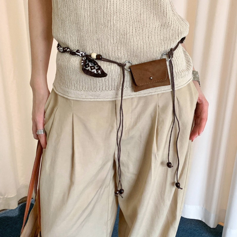 Old Money Style Handmade Woven Silk Scarf Belt Bag for Women, New Chinese Style Beaded Belt, Waist Rope, Paired with Jeans, Waist Chain Old Money Style Handmade Woven Silk Scarf Belt Bag for Women, New Chinese Style Beaded Belt, Waist Rope, Paired with Jeans, Waist Chain