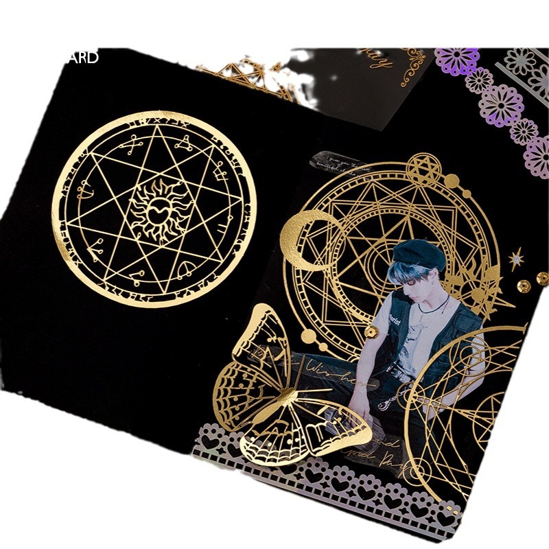 Papel Decorativo Momo con Estampado Dorado y Encaje Hueco, Serie Historia Romántica, Material para Diario Japonés, Decoración DIY, 10 Hojas, 8 Estilos