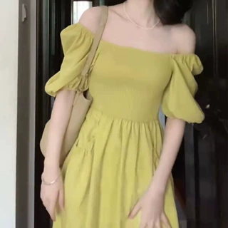 法式赫本风连衣裙初恋仙女气质中长裙显瘦遮肉茶歇裙一字领桔梗裙