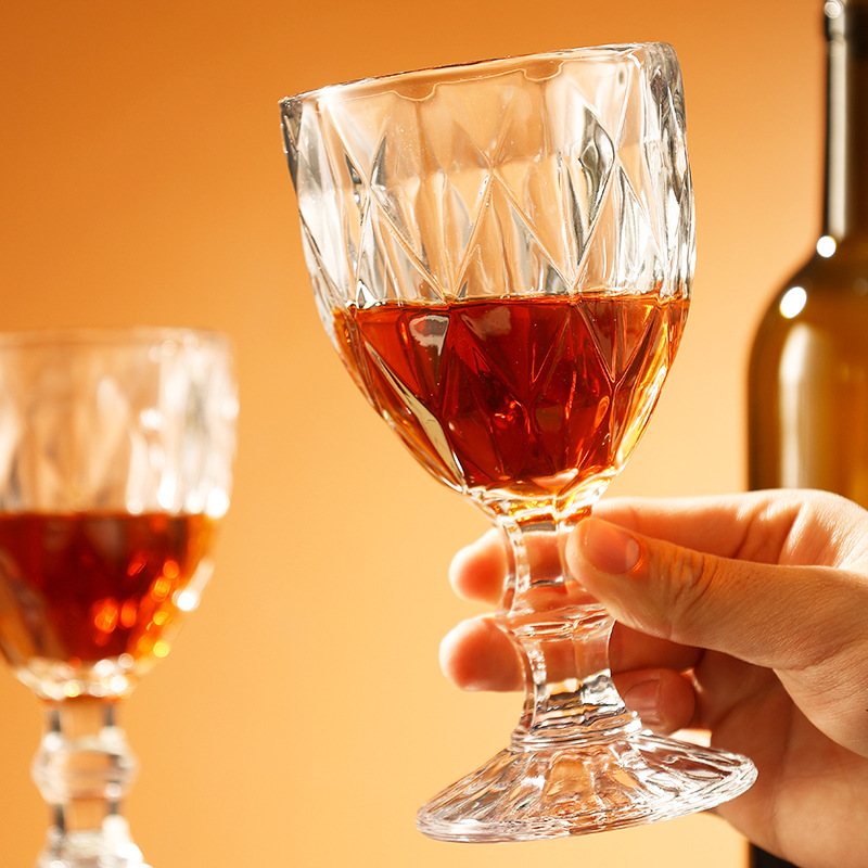 浮雕玻璃钻石高脚杯红酒杯网红威士忌酒杯洋酒杯厂家批发鸡尾酒