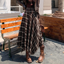 2025实拍秋季新款流浪风不规则格子半身裙高腰显瘦过膝中长裙
