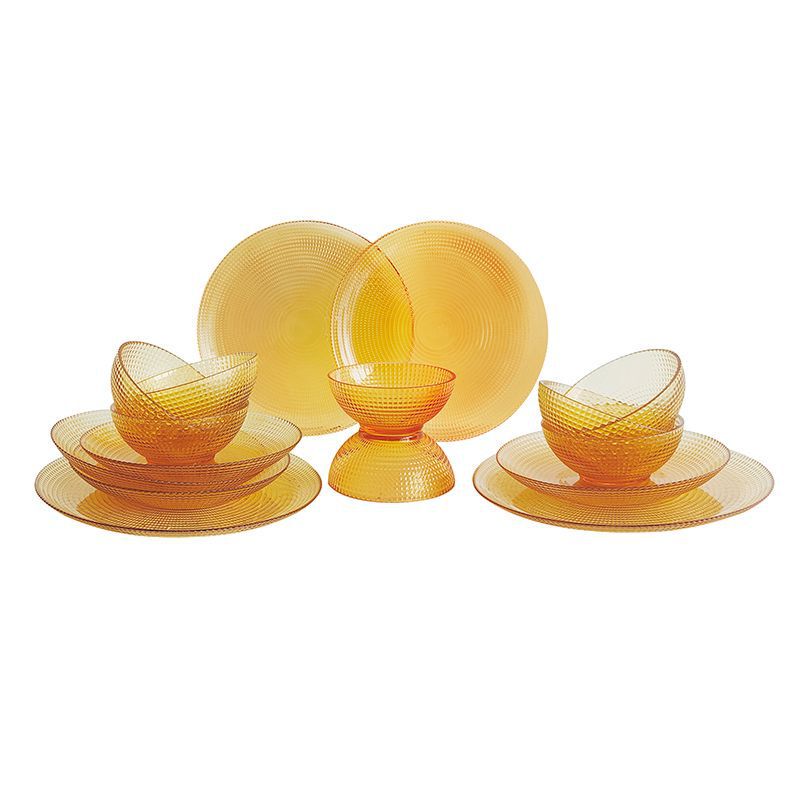 Corning | Visions Amber Tableware Crystal Series 16-piece Set (8 Small Bowls + 4 Deep Plates + 4 Flat Corning | Visions Amber Tableware Crystal Series 16-piece Set (8 Small Bowls + 4 Deep Plates + 4 Flat