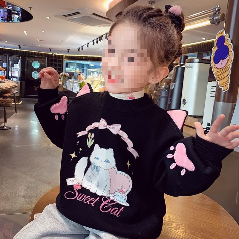 女童加绒卫衣冬装2025新款洋气儿童韩版卡通印花上衣小女孩套头衫