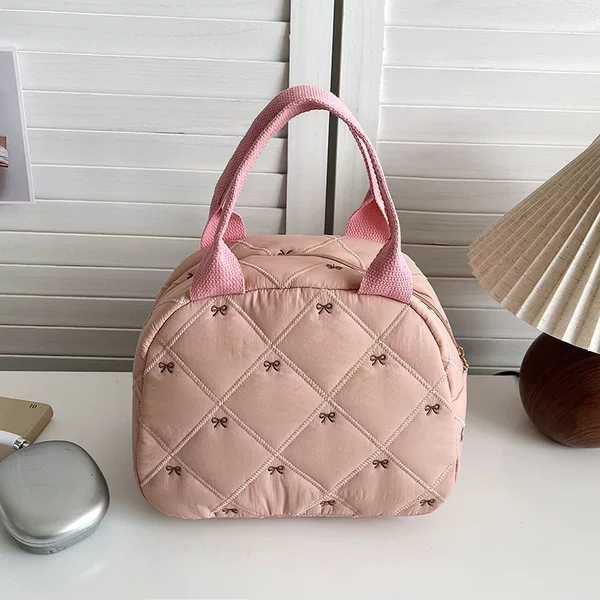 Bow decoration large capacity portable cosmetic bag 2025 new portable storage bag three-dimensional super cute handbag