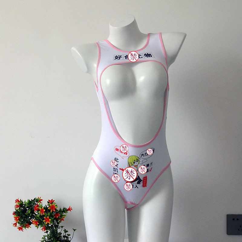 Lencería sexy texto sucio corte abierto sin espalda entrepierna abierta mono alto elástico hueco-fuera agua muerta ropa de extremo abierto-libre