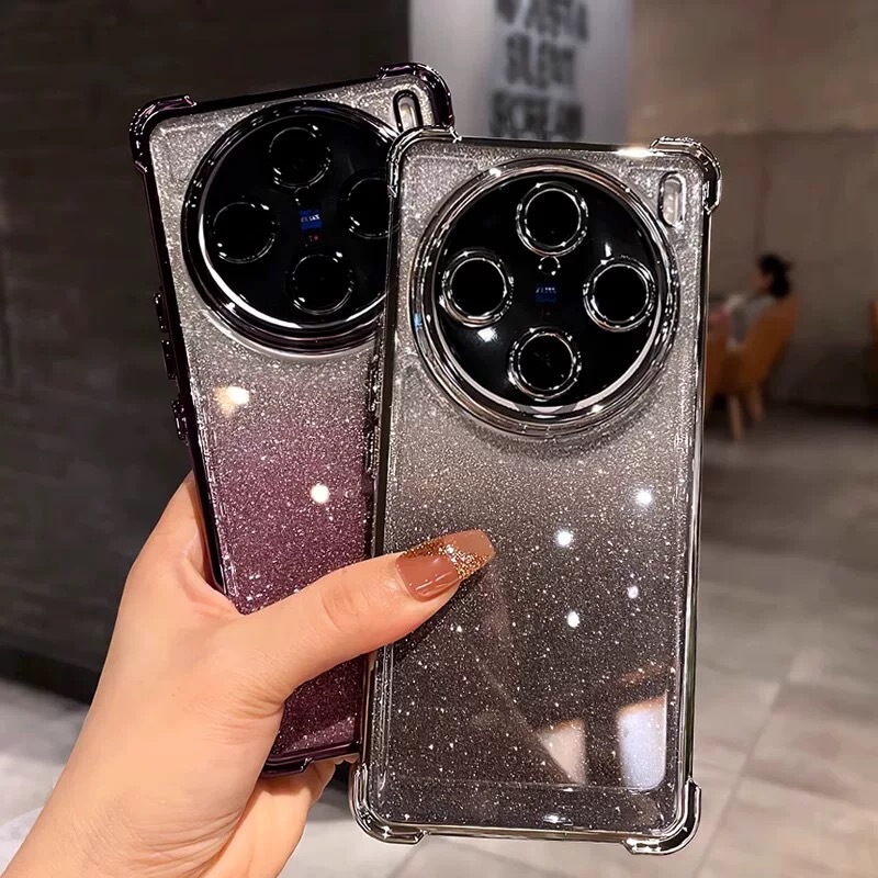 Suitable for Vivo Y600 Glitter Phone Case with Lens Film, Four-Corner Anti-Drop Soft Shell Protective Cover, Full Coverage Customization