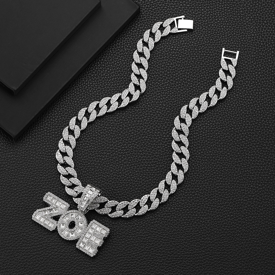 Men's T-square glass diamond letter ZOE INS personalized trendy hip-hop pendant accessory Cuban necklace_voghion.com