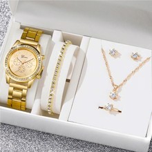 澈音欧美爆款5pcs/set钢带女表 假三眼女士休闲韩版石英手表套装