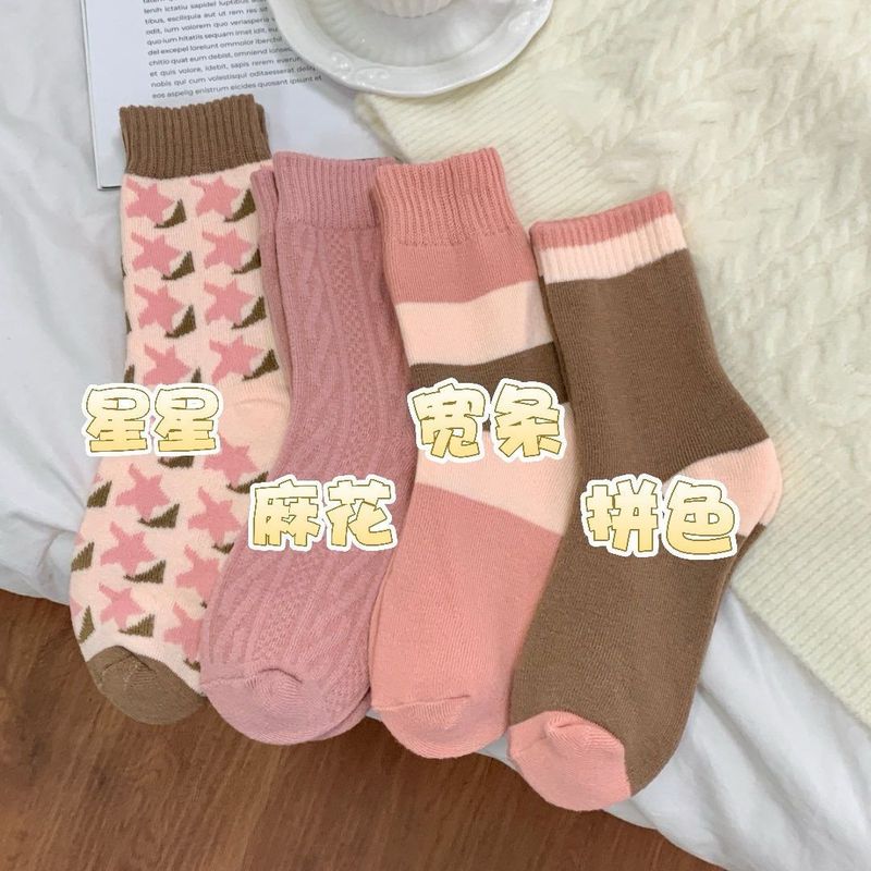 秋冬季加绒厚袜子女中高筒袜潮款毛圈花纹纯色长袜长筒袜冬季加厚|undefined