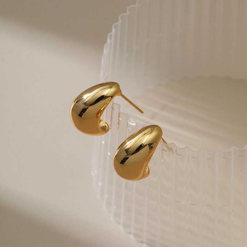 28g Weight 18K Gold Plated Plating Material Ear Studs Classification 1 Pair Simple Style C Shape Plating Copper 18k Gold Plated Ear Studs