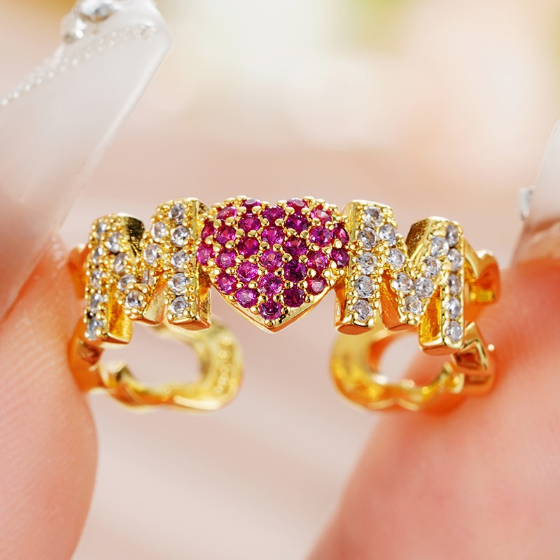 6g Weight Zircon Inlay Material Open Rings Classification Adjustable Ring Size 1 Piece Quantity Daily, Street Occasion Copper Material Letter, Heart Shape Pattern Women's Gender Inlay Design Shiny Style Shiny Letter Heart Shape Copper Inlay Zircon Open Rings 25
