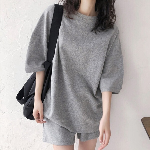Fashionable Casual Age-reducing Two-piece Set Women's Summer Korean-style Loose Short-sleeved T-shirt Wide-leg Shorts Running Sports suit