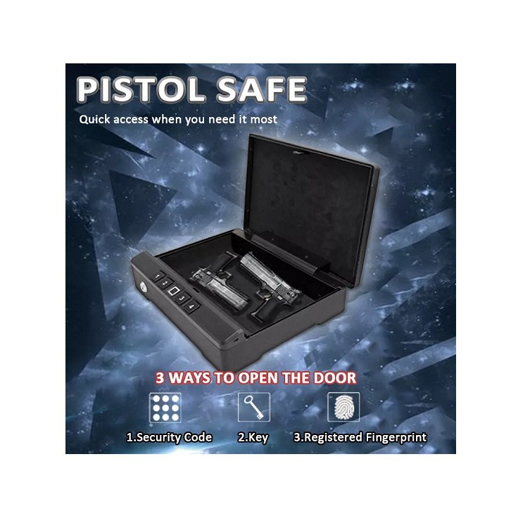 T12亚马逊翻盖式手枪盒枪箱蓝光静音指纹密码钥匙适用床头柜衣柜