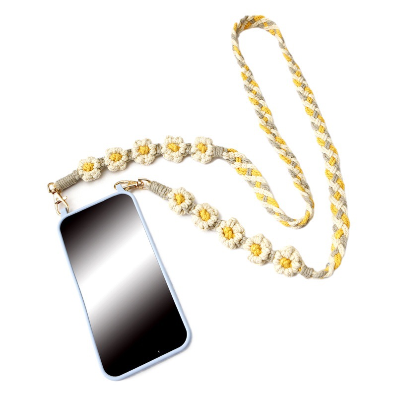 INS cuerda trenzada nudo hecho a mano DIY Cordón de teléfono móvil Flor tejida a mano Margarita crossbody cuerda de teléfono móvil vintage estilo pastoral