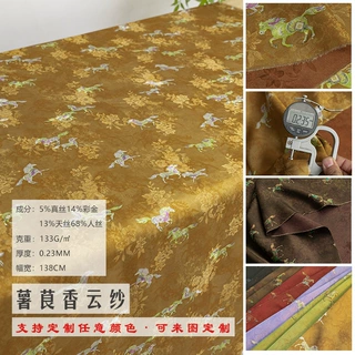 高档薯莨真丝提花香云纱马上发财面料垂顺棉服马甲服装设计师布料