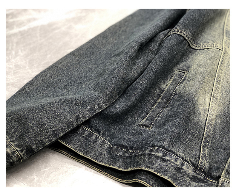 Retro Denim Jacket For Men Washed Ripped Stand-up Collar Style_voghion.com
