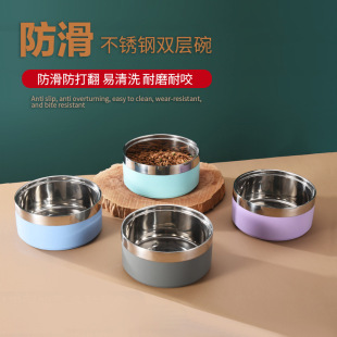 Stainless steel dog bowl double-layer large capacity Pet Bowl non-slip anti-knock double bowl cat bowl water feeding bowl dog Rice Bowl