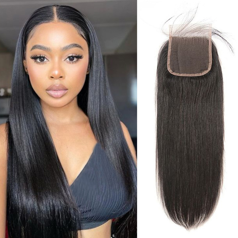 Transparent Lace 4*4 Straight Lace Closure Human Hair Wig Piece Human Hair