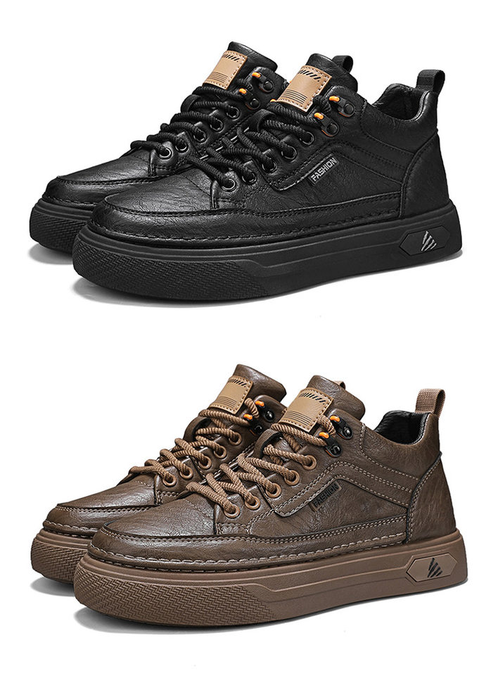 Giày nam cổ trung chống thấm nước chống trơn trượt màu đen, giày thể thao sneaker đa năng đi làm và giải trí, gót 3-5 cm — quần kaki, đen chi tiết 22