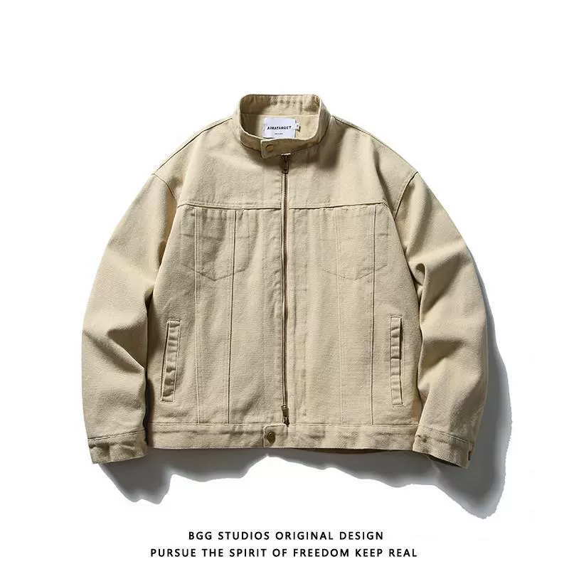 Retro jacket men, American style, washed canvas oversize casual jacket