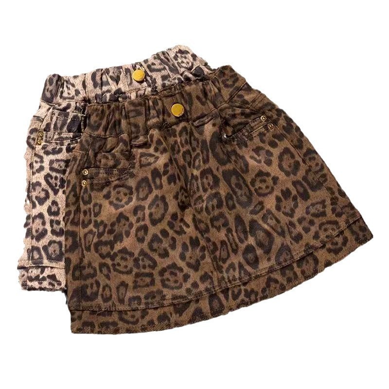Gonna corta da bambina con stampa leopardata, alla moda, versatile, ideale per primavera e autunno, strato base, abbigliamento per bambine dai 3 ai 7 anni._voghion.com