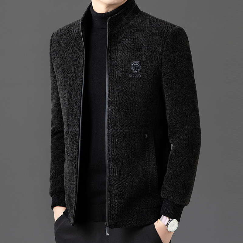 High-end Short Dad Jacket Men's Middle-aged 2024 Autumn and Winter New Chenille Casual Collar Jacket