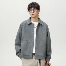 翻领插肩袖休闲夹克男秋季新款潮牌短宽廓形质感宽松商务呢子外套