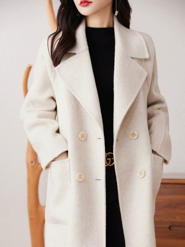 Elite woolen double-sided demi-season long woolen coat, Chanel style, mid-length, for teenagers